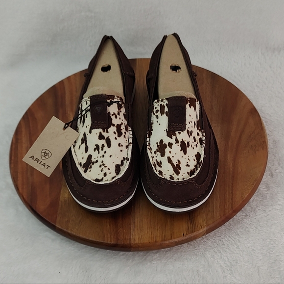 Ariat Cruiser Slip-On Shoes Chocolate Chip Suede Spotted Hair On Lightweight - Picture 2 of 7